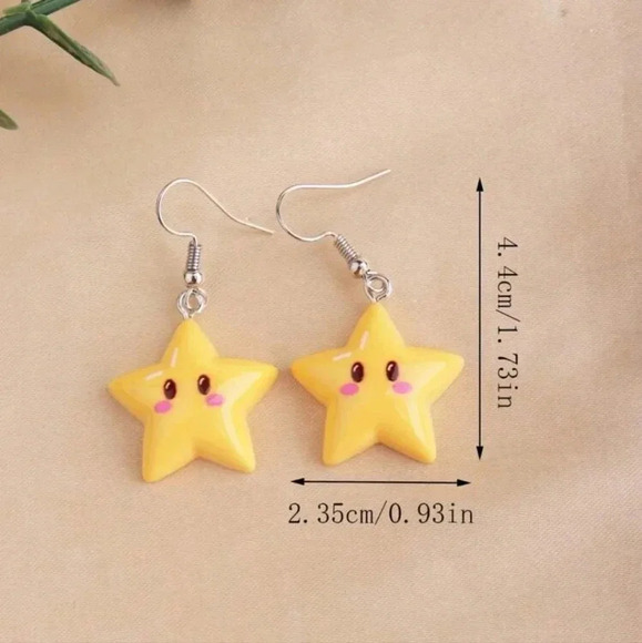 Super Mario game party enamel silver dangle earrings women's princess peach star - Picture 3 of 6